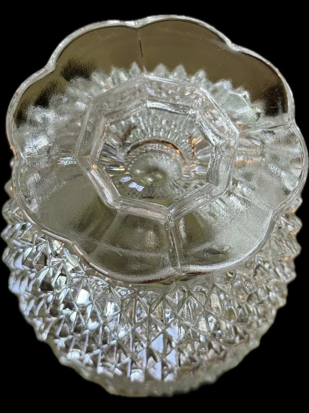 2 piece Indiana Clear Glass Diamond Point Fairy Lamp with geometric pattern.